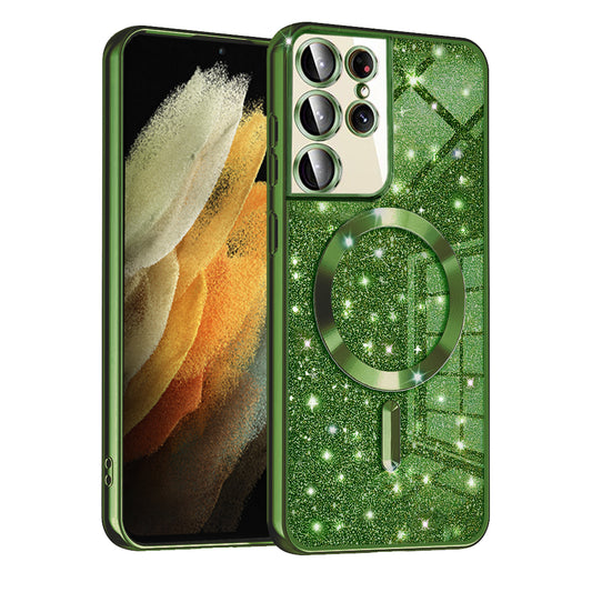 Etui MagSafe do Samsung Galaxy S21 Ultra 5G G998, Techsuit, Luxury Glitter, Ciemnozielony