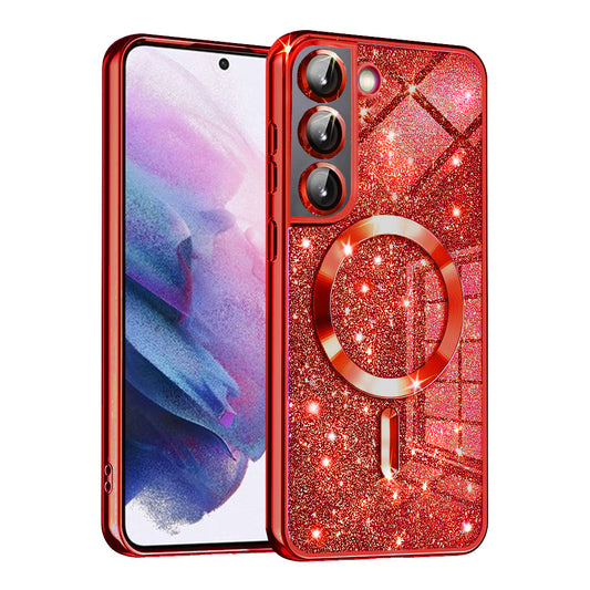 Etui MagSafe do Samsung Galaxy S22 5G S901, Techsuit, Luxury Glitter, Czerwony