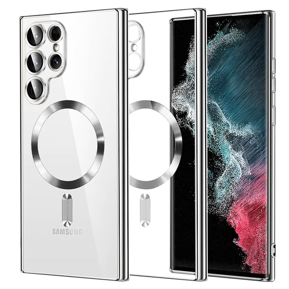 Etui MagSafe do Samsung Galaxy S22 Ultra 5G S908, Techsuit, Luxury Crystal, Srebrne