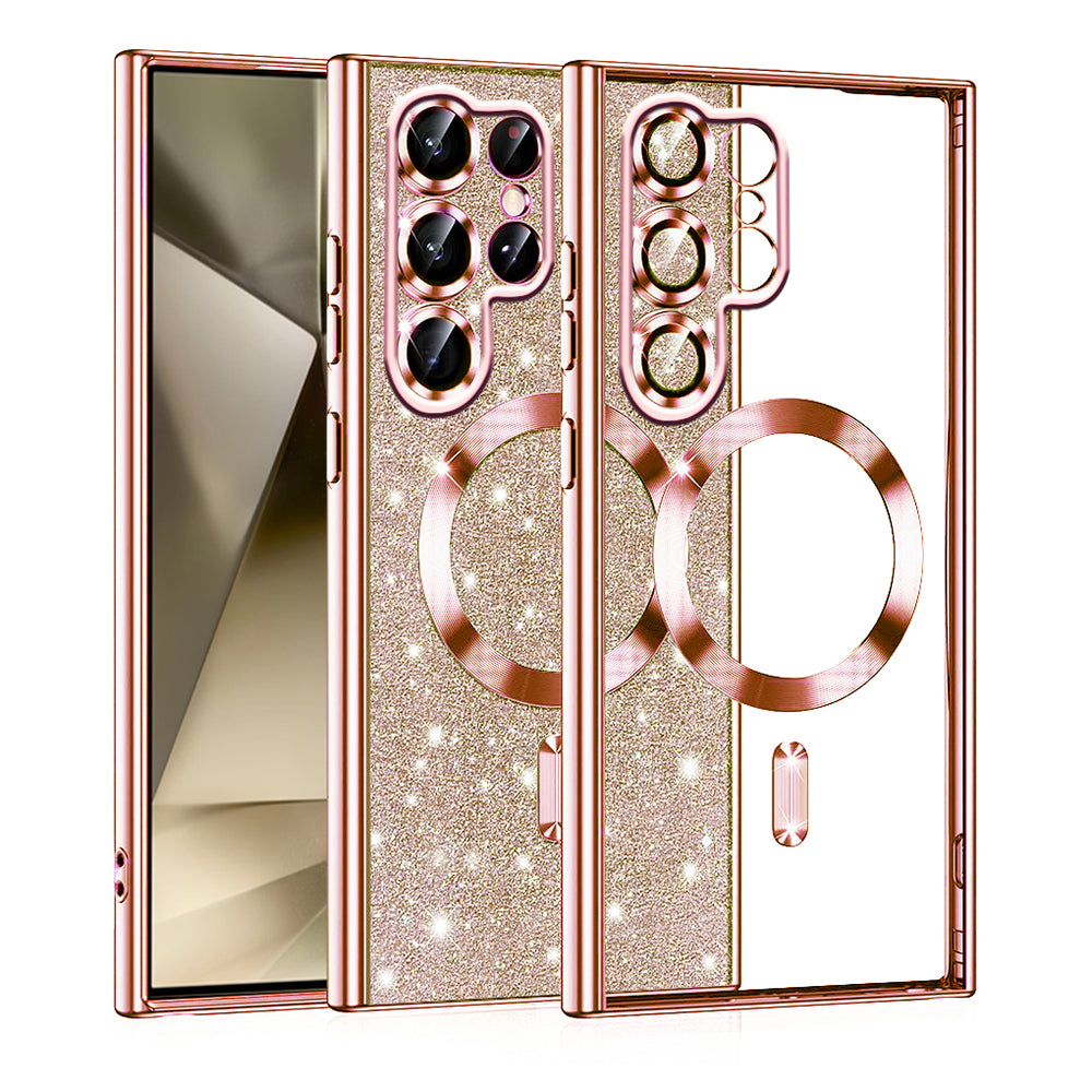 Etui MagSafe do Samsung Galaxy S22 Ultra 5G S908, Techsuit, Luxury Glitter, Różowe Złoto