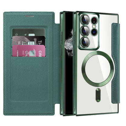 MagSafe Case for Samsung Galaxy S22 Ultra 5G S908, Techsuit, SmartMag Book, Green