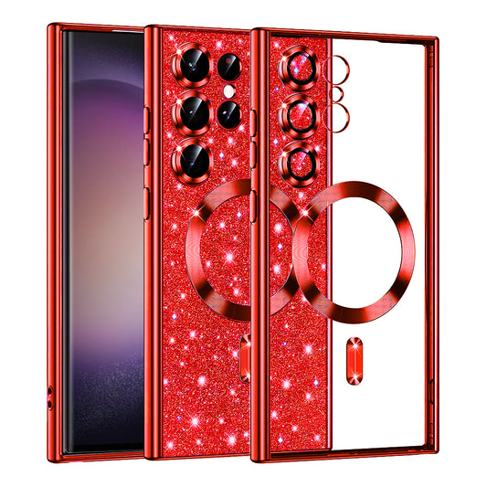 Etui MagSafe do Samsung Galaxy S23 Ultra S918, Techsuit, Luxury Glitter, Czerwony