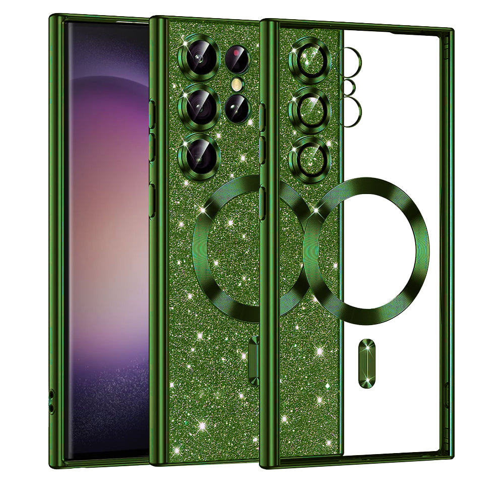 MagSafe Case for Samsung Galaxy S23 Ultra S918, Techsuit, Luxury Glitter, Dark Green