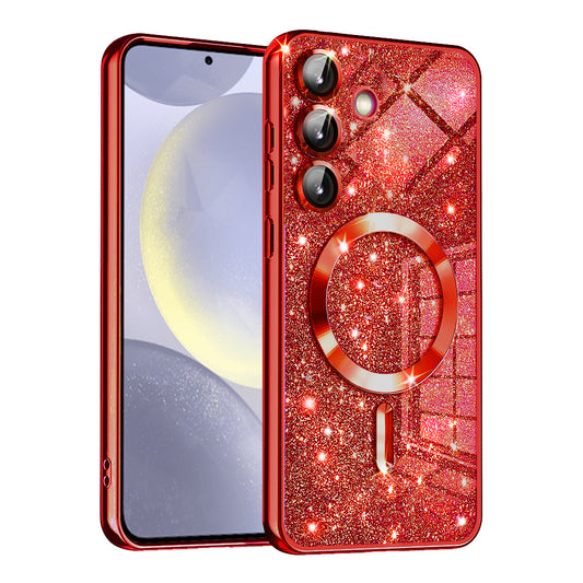 MagSafe Case for Samsung Galaxy S24+ S926, Techsuit, Luxury Glitter, Red