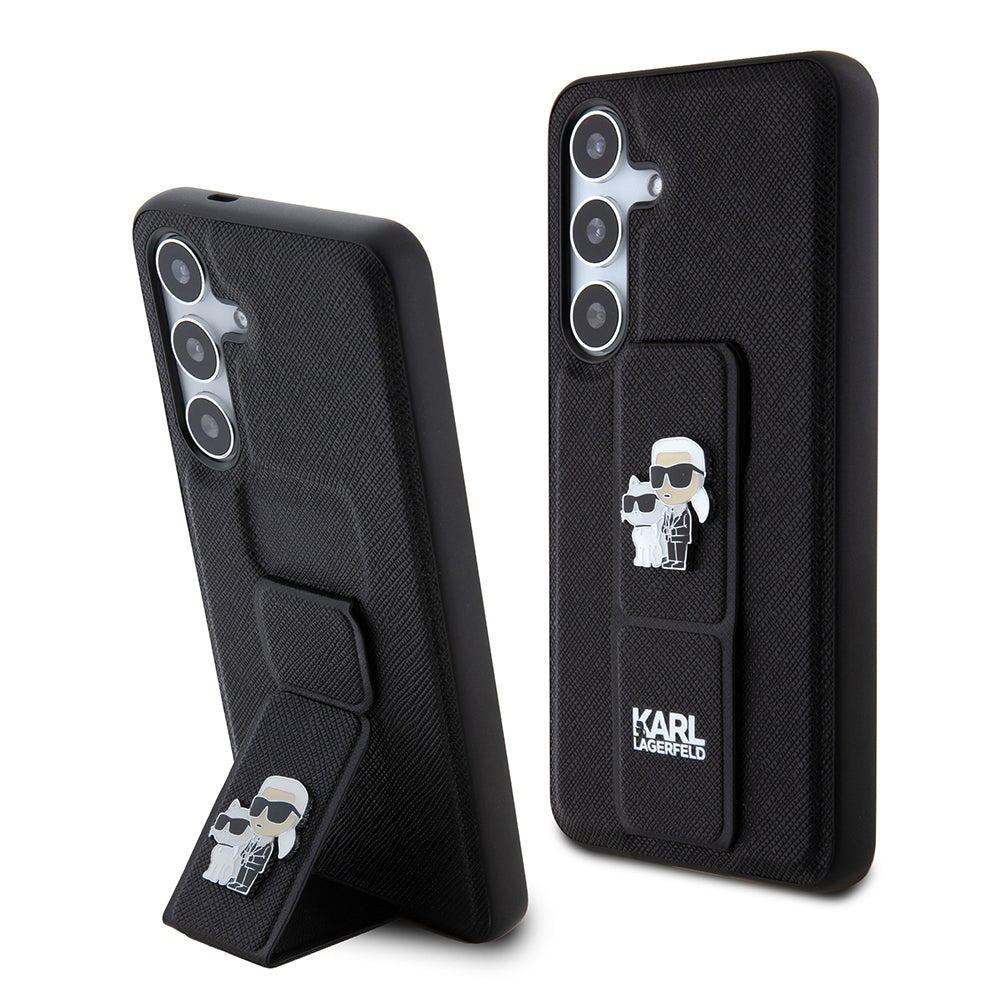 Etui MagSafe dla Samsung Galaxy S24 S921, Karl Lagerfeld, Saffiano Gripstand Karl & Choupette, Czarne.