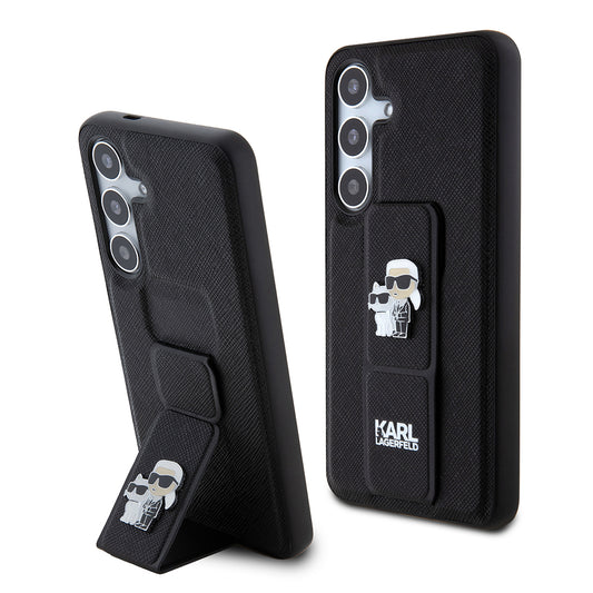 Etui MagSafe dla Samsung Galaxy S24 S921, Karl Lagerfeld, Saffiano Gripstand Karl & Choupette, Czarne.