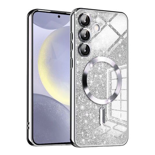 Etui MagSafe do Samsung Galaxy S24 S921, Techsuit, Luxury Glitter, Srebrne