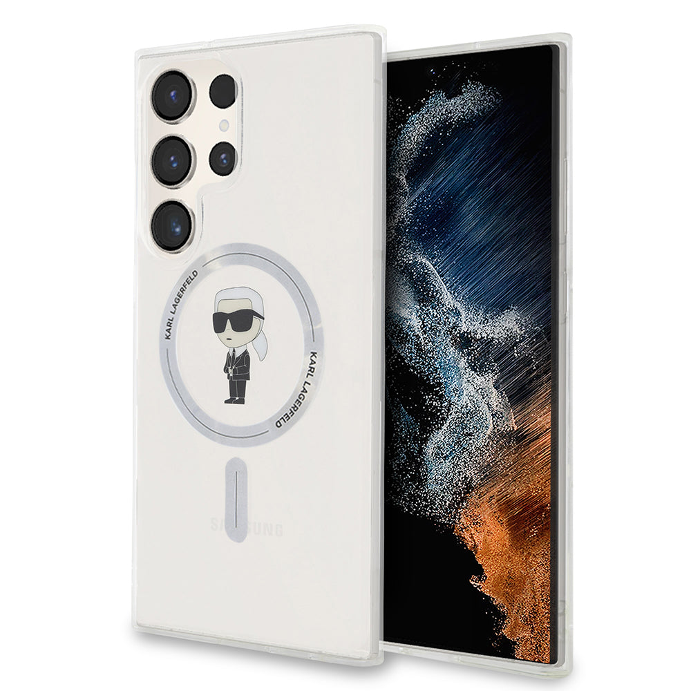 Etui MagSafe dla Samsung Galaxy S24 Ultra S928, Karl Lagerfeld, IML Ikonik Karl, Przezroczyste