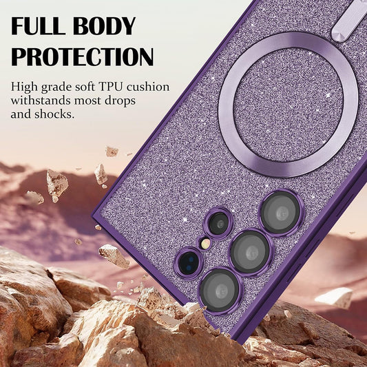 Etui MagSafe do Samsung Galaxy S24 Ultra S928, Techsuit, Luxury Glitter, Jasny Fiolet