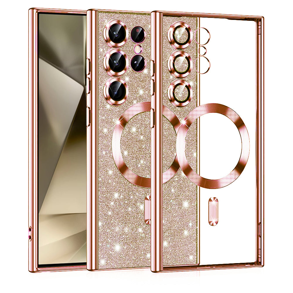 MagSafe Case for Samsung Galaxy S24 Ultra S928, Techsuit, Luxury Glitter, Rose Gold