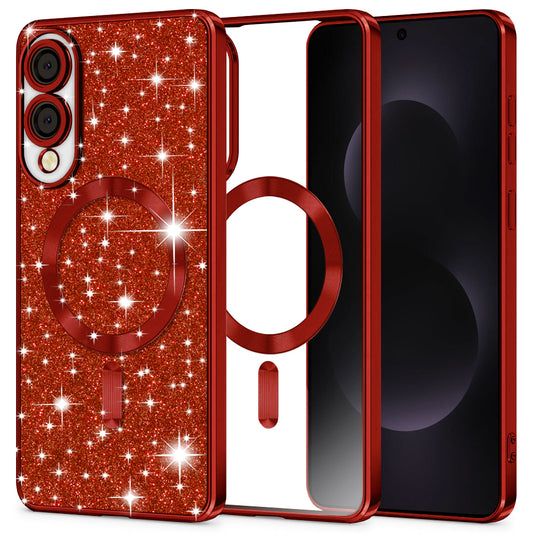 Etui MagSafe do Samsung Galaxy S25 Edge S937, Techsuit, Luxury Glitter, Czerwony