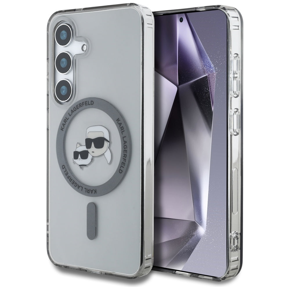 Etui MagSafe dla Samsung Galaxy S25+ S936, Karl Lagerfeld, IML Metal Karl & Choupette's Heads, Czarne