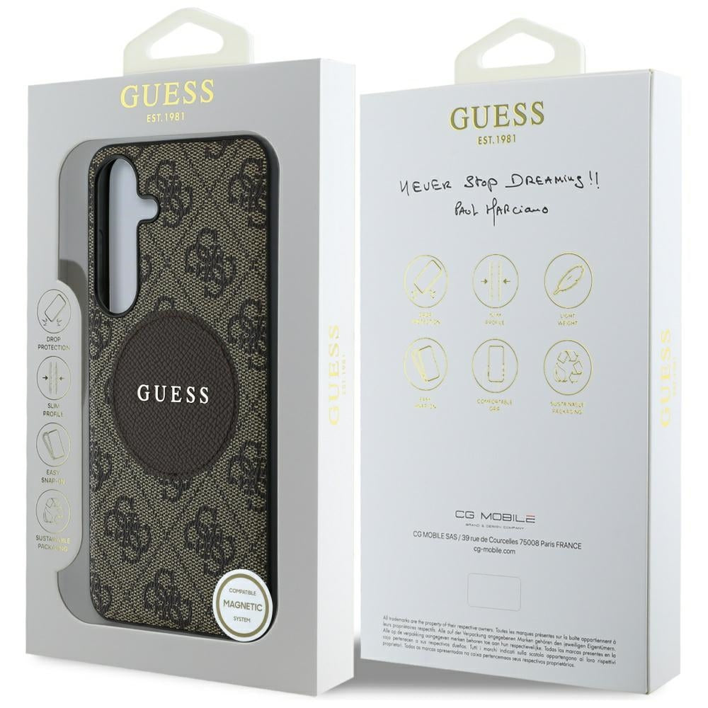 Etui MagSafe dla Samsung Galaxy S25 S931, Guess, 4G Circle Classic Logo, Brązowy