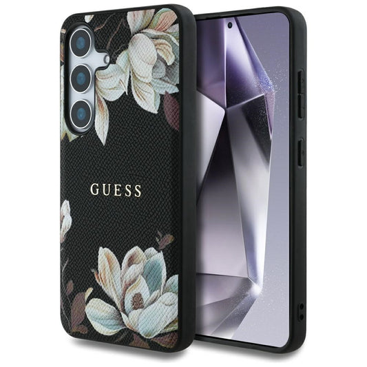 Etui MagSafe dla Samsung Galaxy S25 S931, Guess, Grained Flowers, Czarne