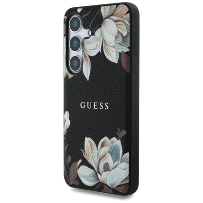 MagSafe Case for Samsung Galaxy S25 S931, Guess, Grained Flowers, Black