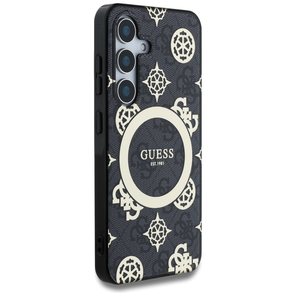 Etui MagSafe dla Samsung Galaxy S25 S931, Guess, IML Peony On 4G Background, Czarne