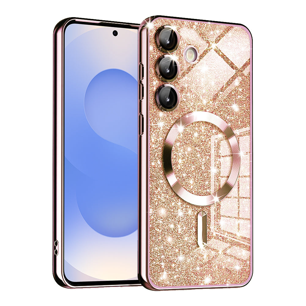 Etui MagSafe do Samsung Galaxy S25 S931, Techsuit, Luxury Glitter, Różowe Złoto