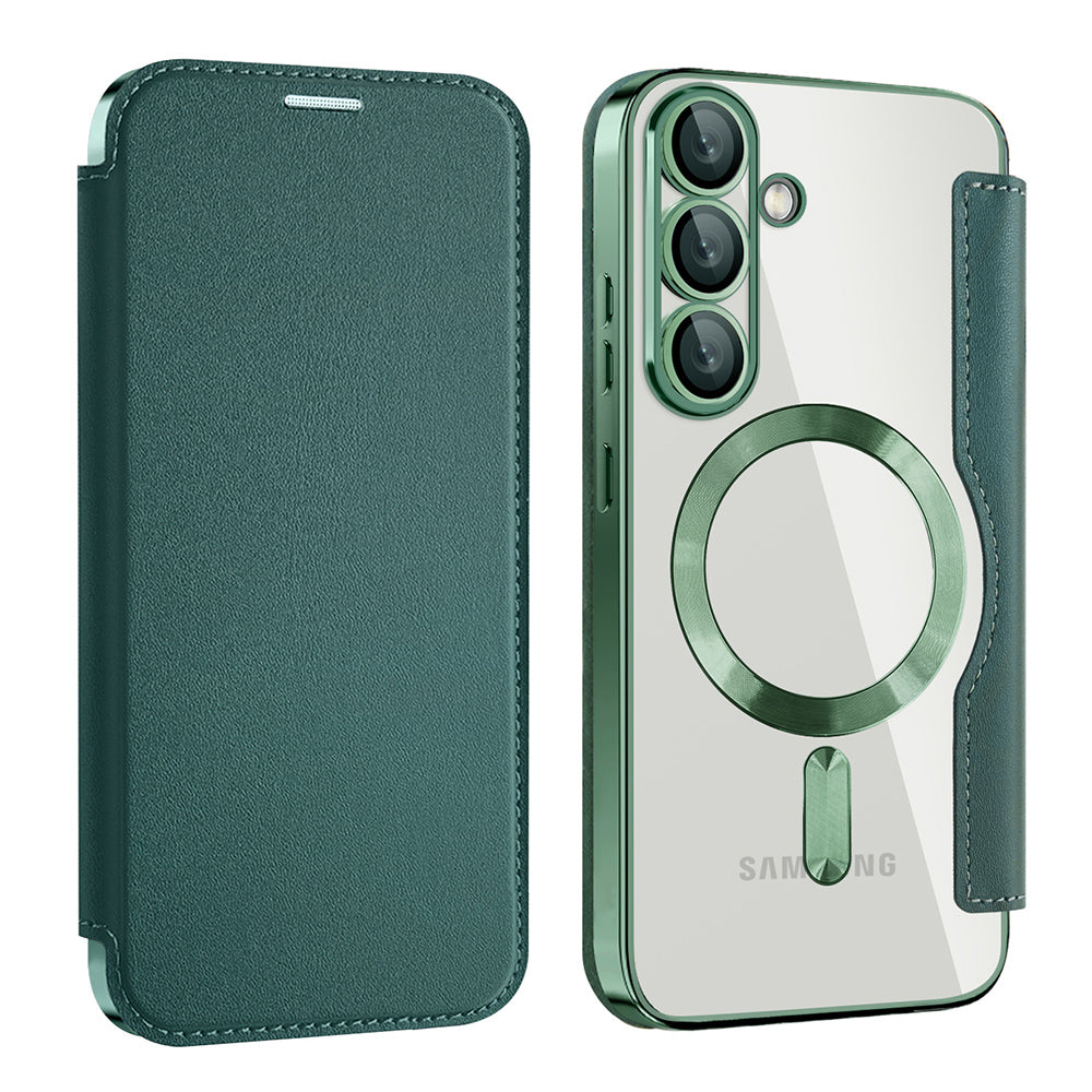 MagSafe Case for Samsung Galaxy S25 S931, Techsuit, SmartMag Book, Green