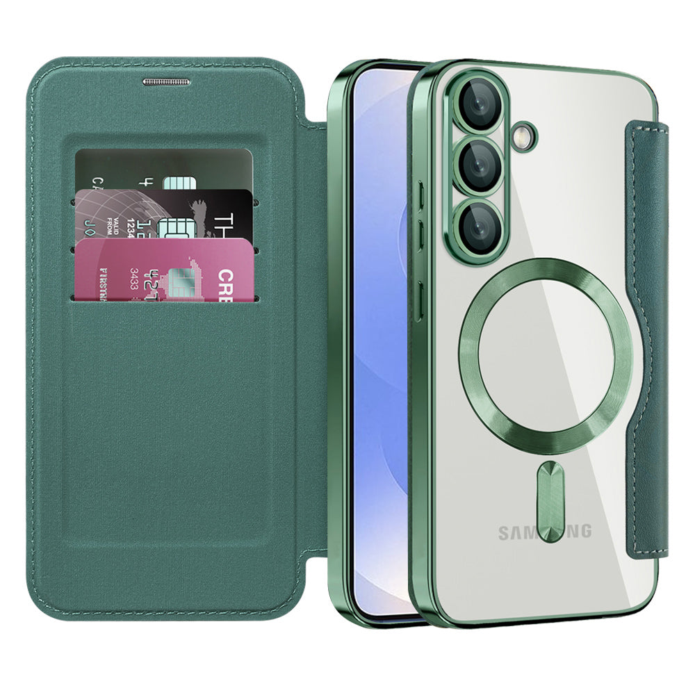 MagSafe Case for Samsung Galaxy S25 S931, Techsuit, SmartMag Book, Green