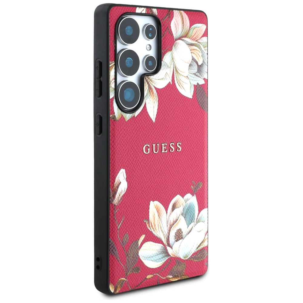 Etui MagSafe dla Samsung Galaxy S25 Ultra S938, Guess, Grained Flowers, Fuksja