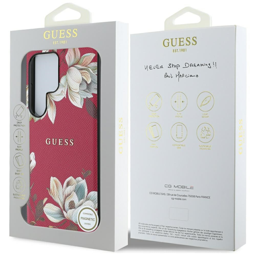 Etui MagSafe dla Samsung Galaxy S25 Ultra S938, Guess, Grained Flowers, Fuksja