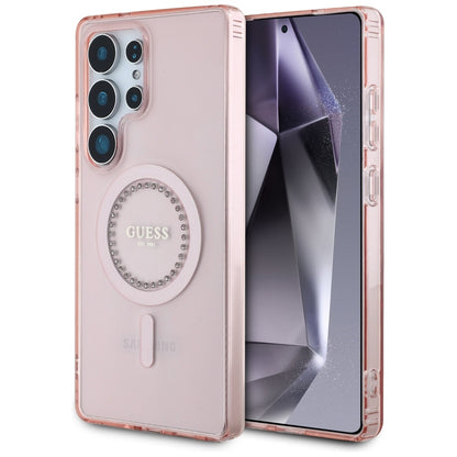 Etui MagSafe dla Samsung Galaxy S25 Ultra S938, Guess, IML Rhinestone, Różowy