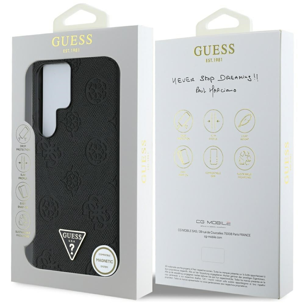 Etui MagSafe dla Samsung Galaxy S25 Ultra S938, Guess, Peony Grained Hot Stamp Triangle, Czarne