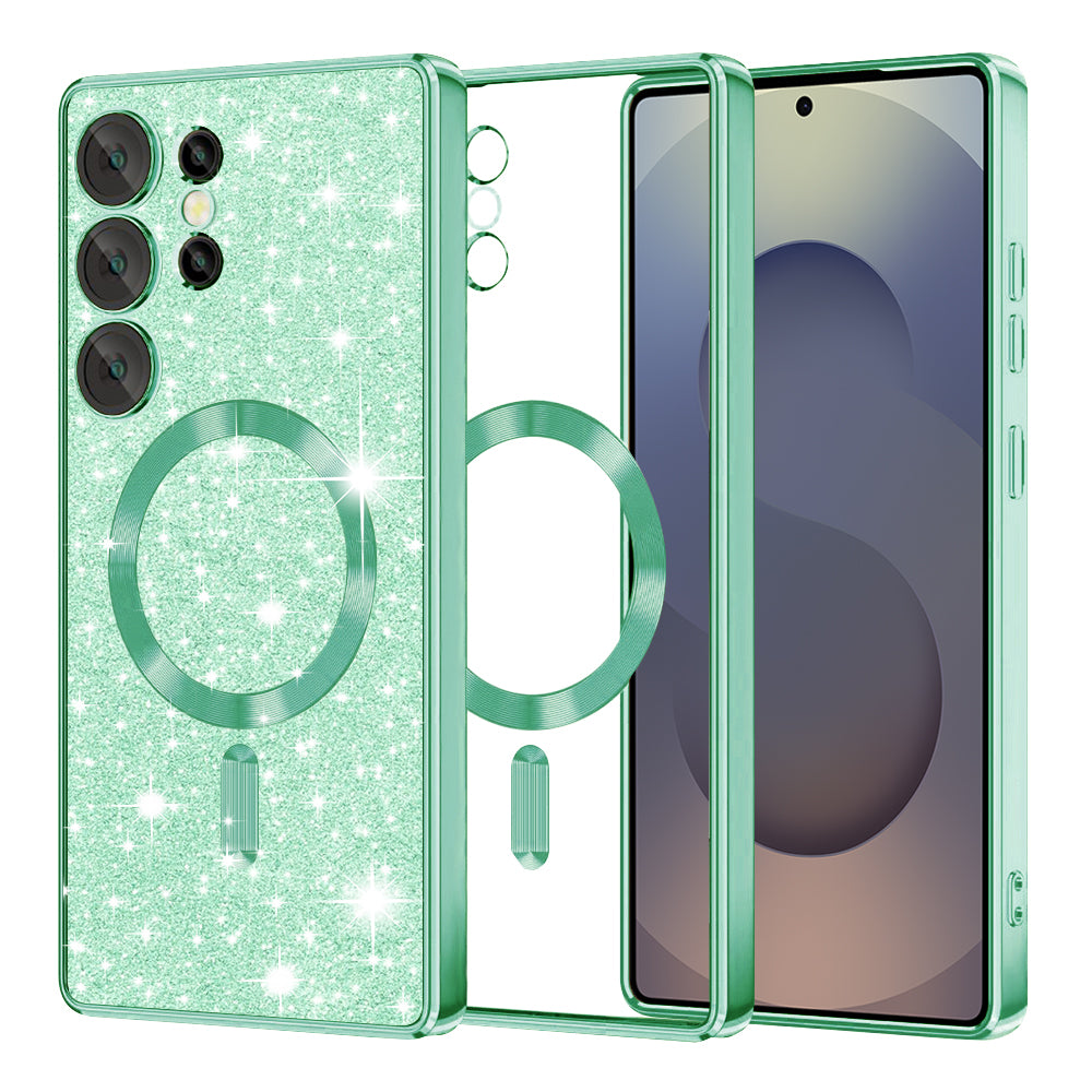 MagSafe Case for Samsung Galaxy S25 Ultra S938, Techsuit, Luxury Glitter, Light Green