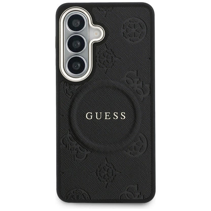 Etui MagSafe dla Samsung Galaxy S26 Plus S947, GUESS, Saffiano Peony Embossed Ring, Czarne