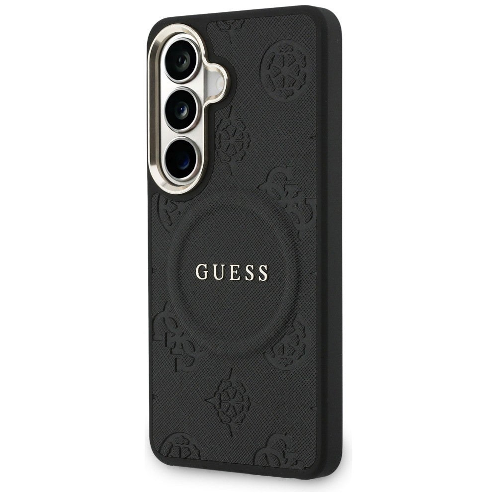 Etui MagSafe dla Samsung Galaxy S26 Plus S947, GUESS, Saffiano Peony Embossed Ring, Czarne