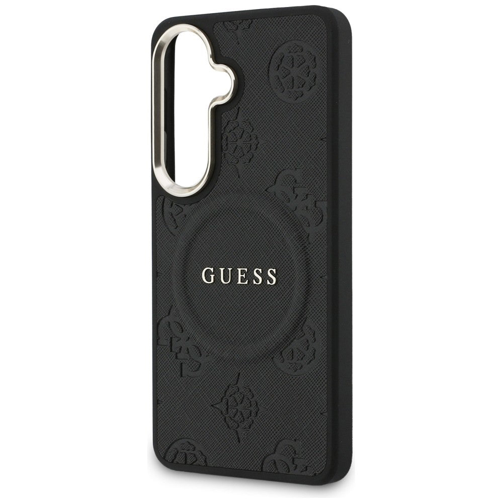 Etui MagSafe dla Samsung Galaxy S26 Plus S947, GUESS, Saffiano Peony Embossed Ring, Czarne