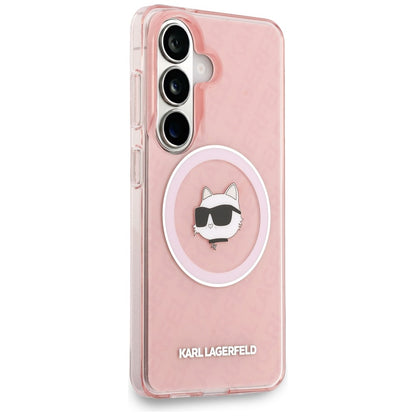 MagSafe Case for Samsung Galaxy S26 Plus S947, Karl Lagerfeld, IML Choupette Head on KL Repeated Logo, Pink
