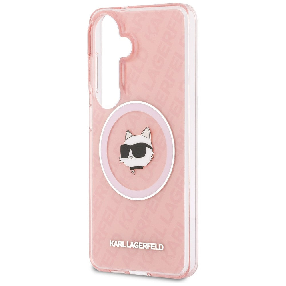MagSafe Case for Samsung Galaxy S26 Plus S947, Karl Lagerfeld, IML Choupette Head on KL Repeated Logo, Pink
