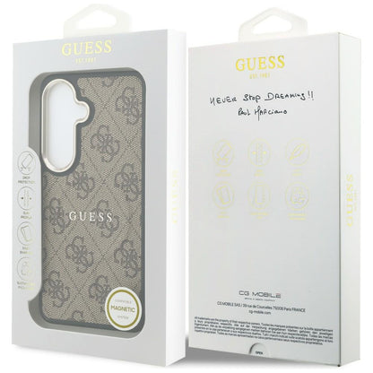 Etui MagSafe dla Samsung Galaxy S26 S942, Guess, 4G Embossed Ring, Brązowy