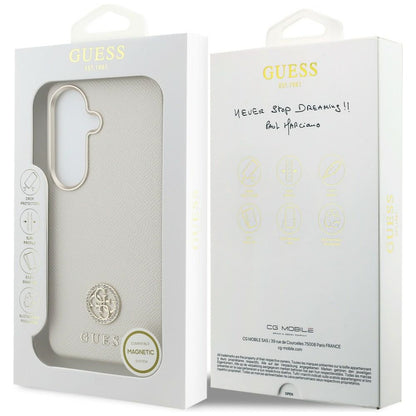 Etui MagSafe dla Samsung Galaxy S26 S942, Guess, Rhinestone Round Logo, Beżowy
