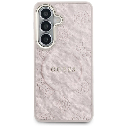 Etui MagSafe dla Samsung Galaxy S26 S942, Guess, Saffiano Peony Embossed Ring, Różowy