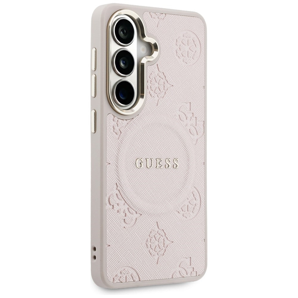 Etui MagSafe dla Samsung Galaxy S26 S942, Guess, Saffiano Peony Embossed Ring, Różowy