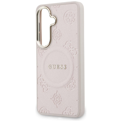 Etui MagSafe dla Samsung Galaxy S26 S942, Guess, Saffiano Peony Embossed Ring, Różowy