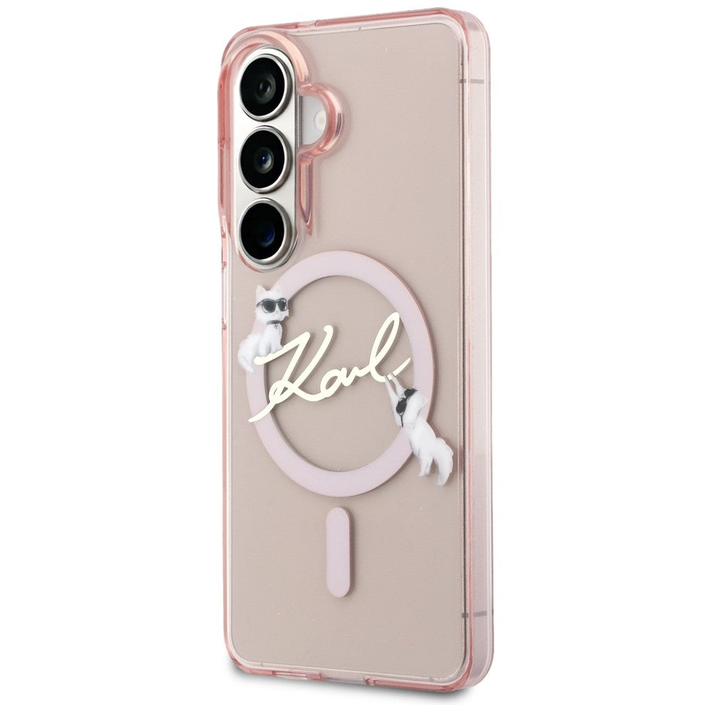 MagSafe Case for Samsung Galaxy S26 S942, Karl Lagerfeld, IML Choupette Karl Script Logo, Pink