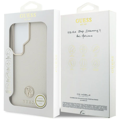 Etui MagSafe dla Samsung Galaxy S26 Ultra S948, Guess, Rhinestone Round Logo, Beżowy