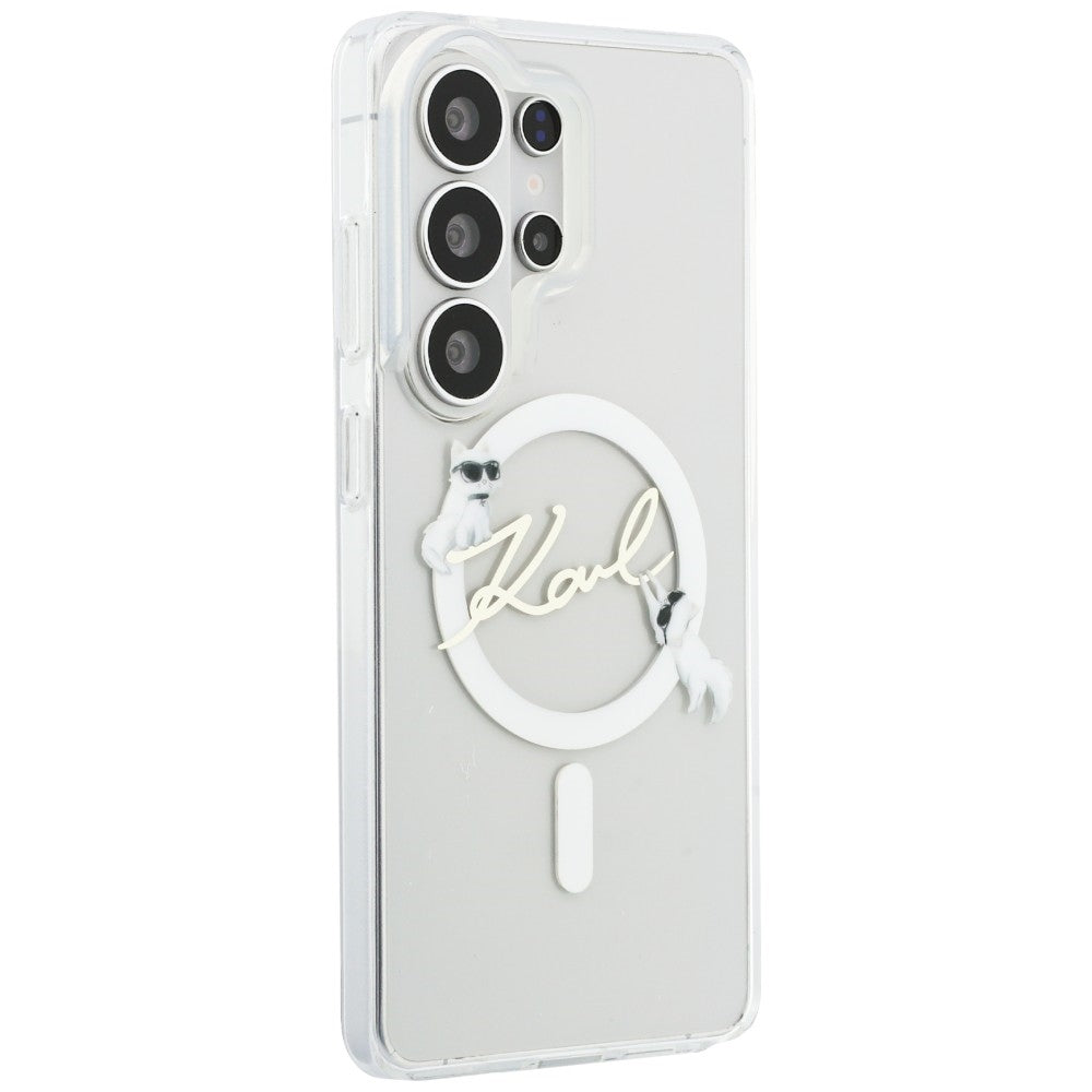 Etui MagSafe dla Samsung Galaxy S26 Ultra S948, Karl Lagerfeld, IML Choupette Karl Script Logo, Białe.