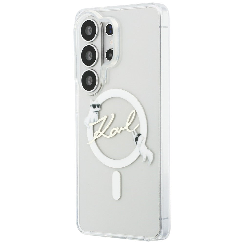 Etui MagSafe dla Samsung Galaxy S26 Ultra S948, Karl Lagerfeld, IML Choupette Karl Script Logo, Białe.