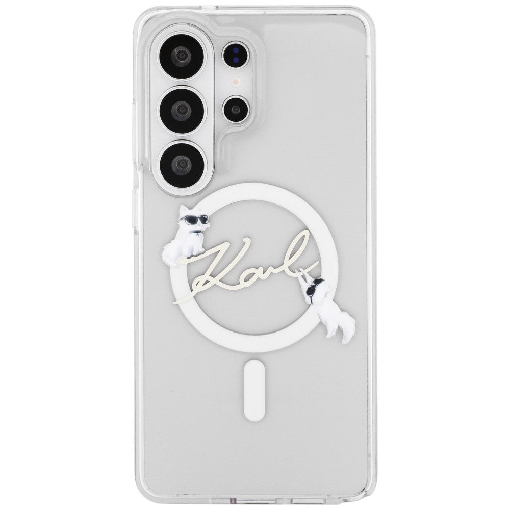 Etui MagSafe dla Samsung Galaxy S26 Ultra S948, Karl Lagerfeld, IML Choupette Karl Script Logo, Białe.