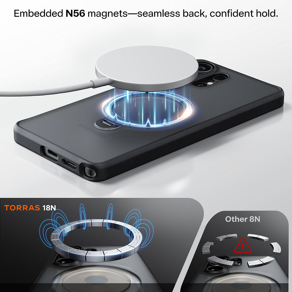 Etui MagSafe dla Samsung Galaxy S26 Ultra, Torras, Ostand Spin, Przezroczyste
