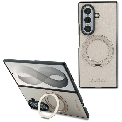 Etui MagSafe do Samsung Galaxy Z Fold8 Ultra F976, Guess, Ring Stand Grained Classic Logo, Beżowe