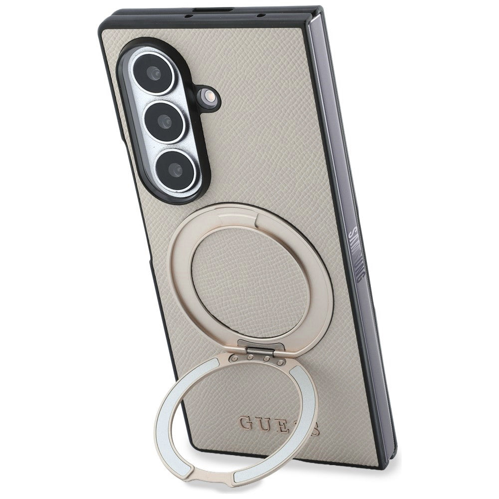 Etui MagSafe do Samsung Galaxy Z Fold8 Ultra F976, Guess, Ring Stand Grained Classic Logo, Beżowe