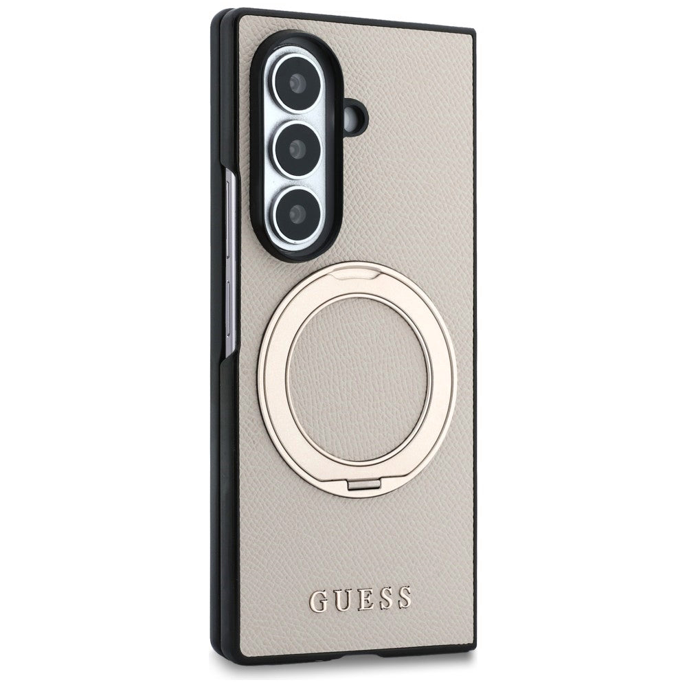 Etui MagSafe do Samsung Galaxy Z Fold8 Ultra F976, Guess, Ring Stand Grained Classic Logo, Beżowe