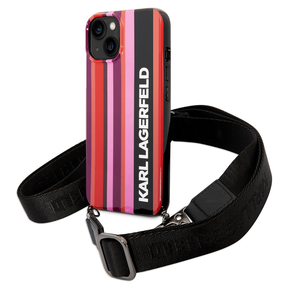 Etui na Apple iPhone 14, Karl Lagerfeld, Color Stripes with Strap, Różowy