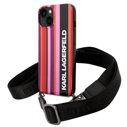 Etui na Apple iPhone 14, Karl Lagerfeld, Color Stripes with Strap, Różowy