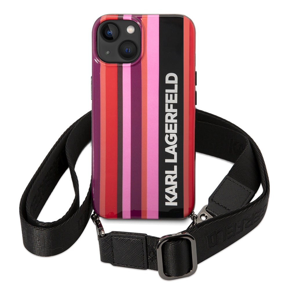 Etui na Apple iPhone 14, Karl Lagerfeld, Color Stripes with Strap, Różowy